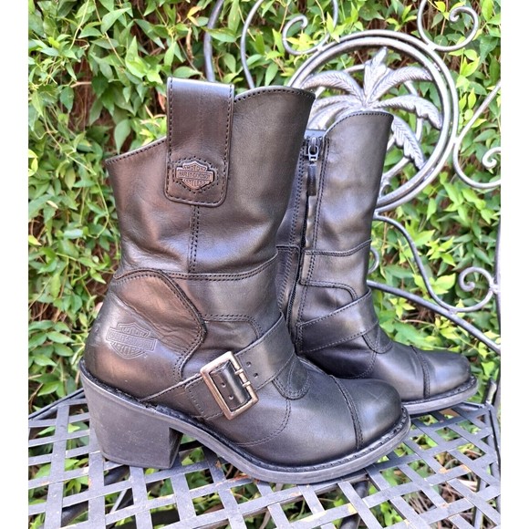 HarleyDavidson Shoes Womens Harley Davidson Boulder Buckle Black Leather Heel Riding Boot